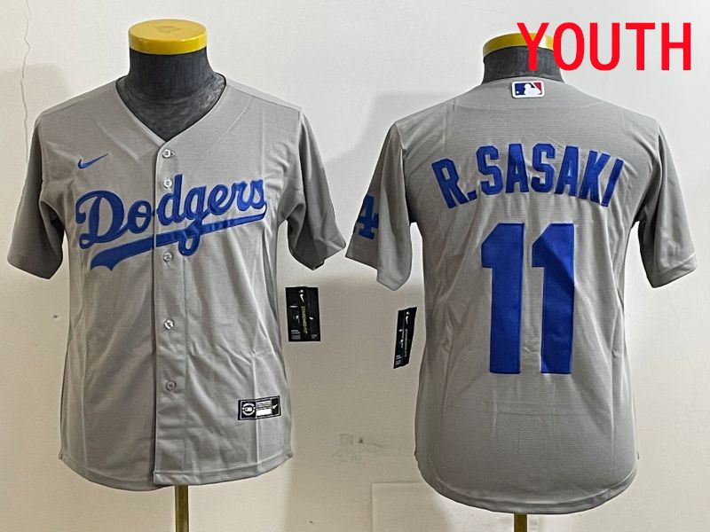 Youth Los Angeles Dodgers #11 R.Sasaki Grey Game 2025 Nike MLB Jersey style 7->youth mlb jersey->Youth Jersey